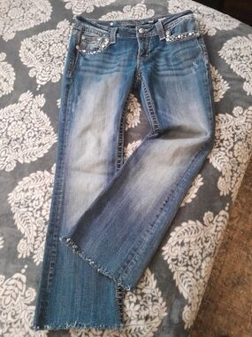 Miss Me Cropped Boot Leg Jeans with Rhinestone Pockets
